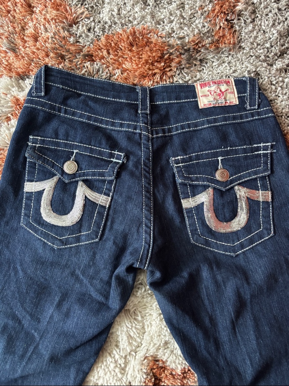 True Religion women’s silver sequined Dark Wash Denim Jeans - Blue